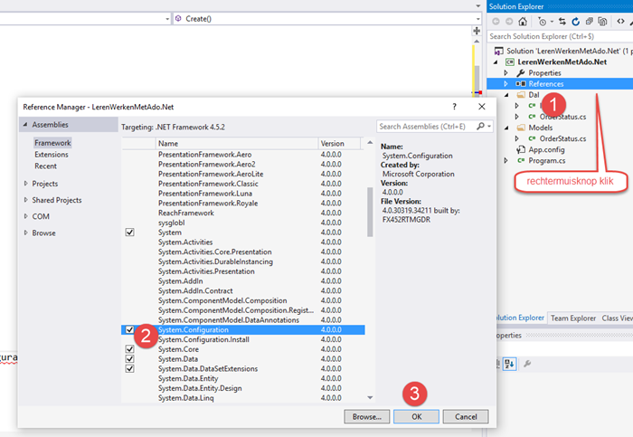 ADO.NET Add reference to Configuration library